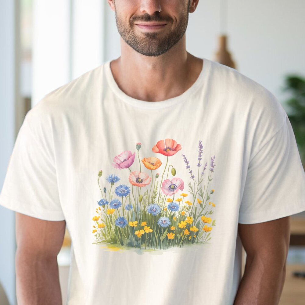 Colorful Wildflower Graphic T Shirt Floral Garden Flowers Nature Tee - Picture 4 of 6